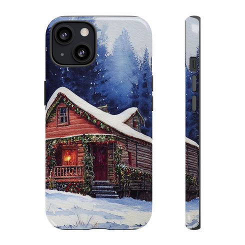 Cozy Christmas Cabin in the Snow - Impact Resistant Phone Case iPhone 13 Glossy